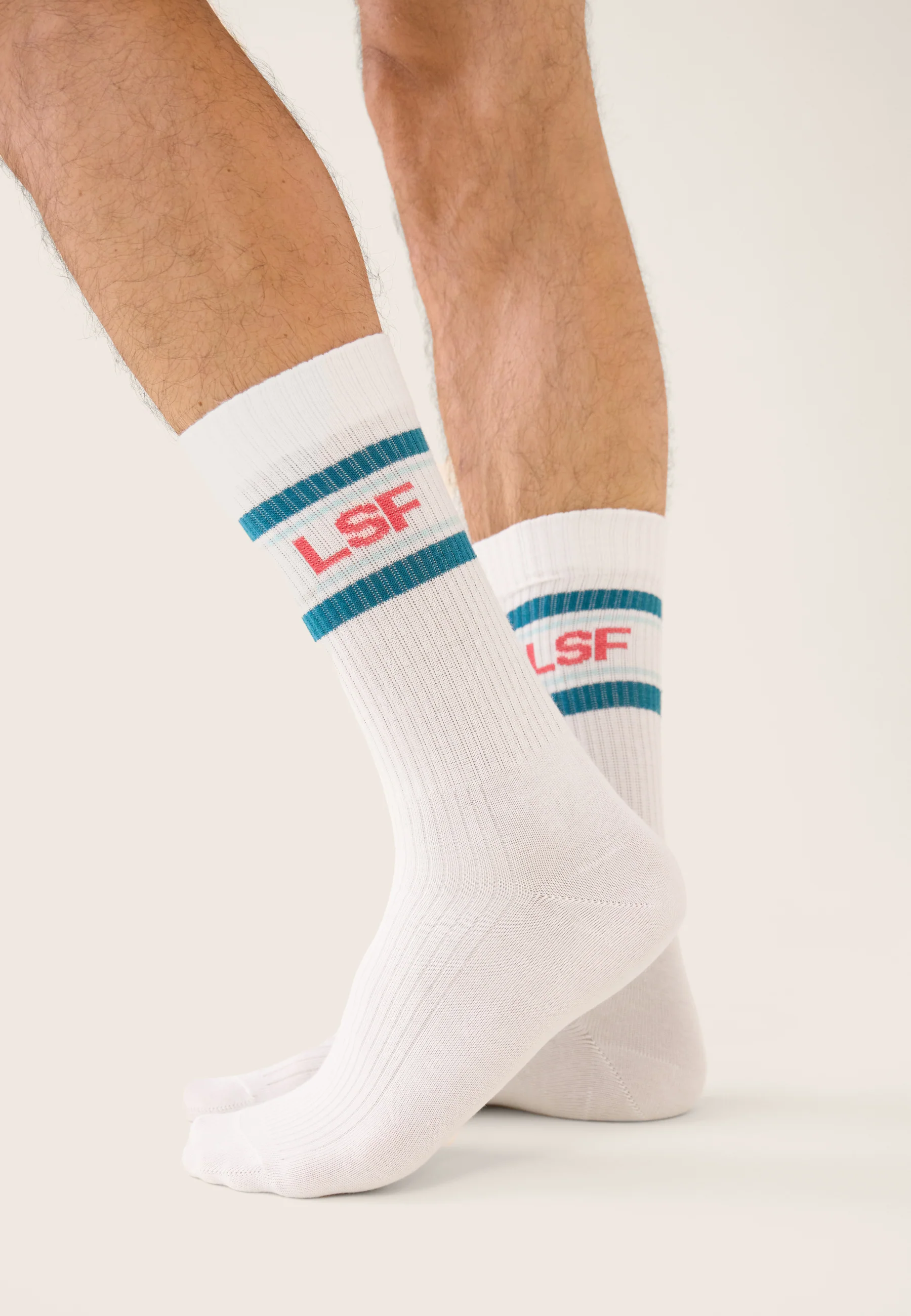 Chaussettes de sport mi-hautes rayées bleu, vert et rose - Wilfried Lsf Bleu Canard Vert D'Eau Rose Cerise - Image 2