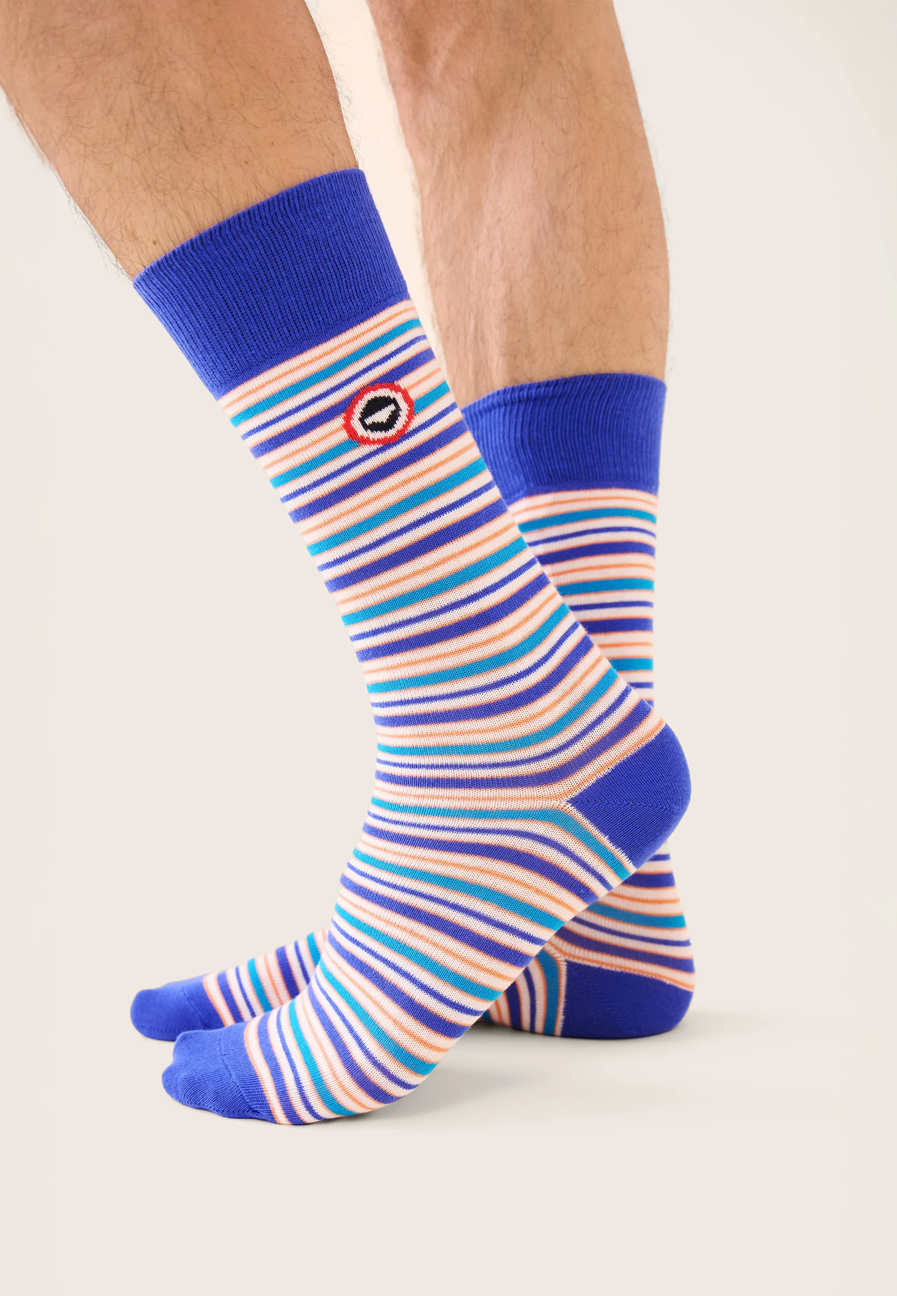 Chaussettes mi-hautes bleu à rayures matelas - Lucas Rayure Matelas Bleu Ocean - Image 2