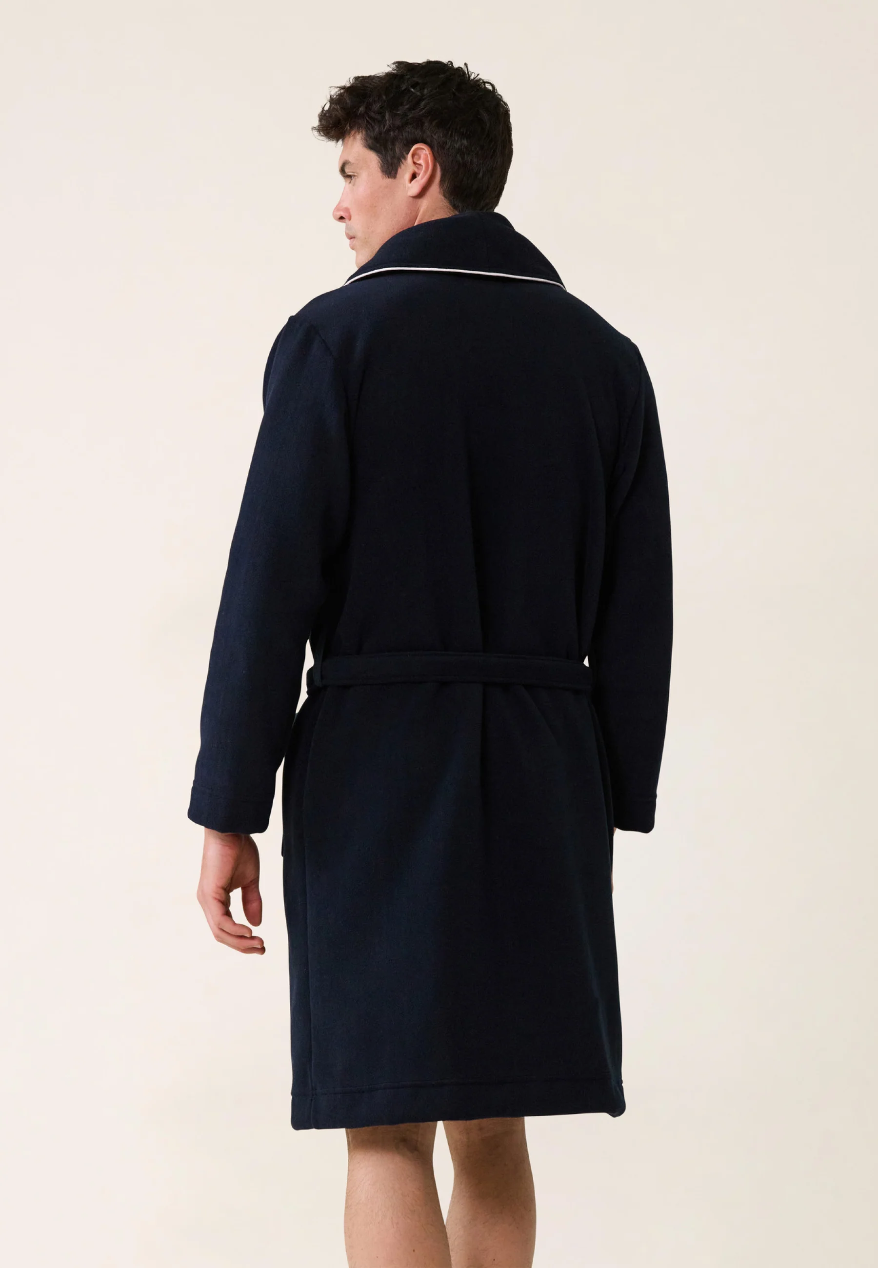 Robe de chambre chaude homme bleu marine avec col châle - Devy Marine - Image 3