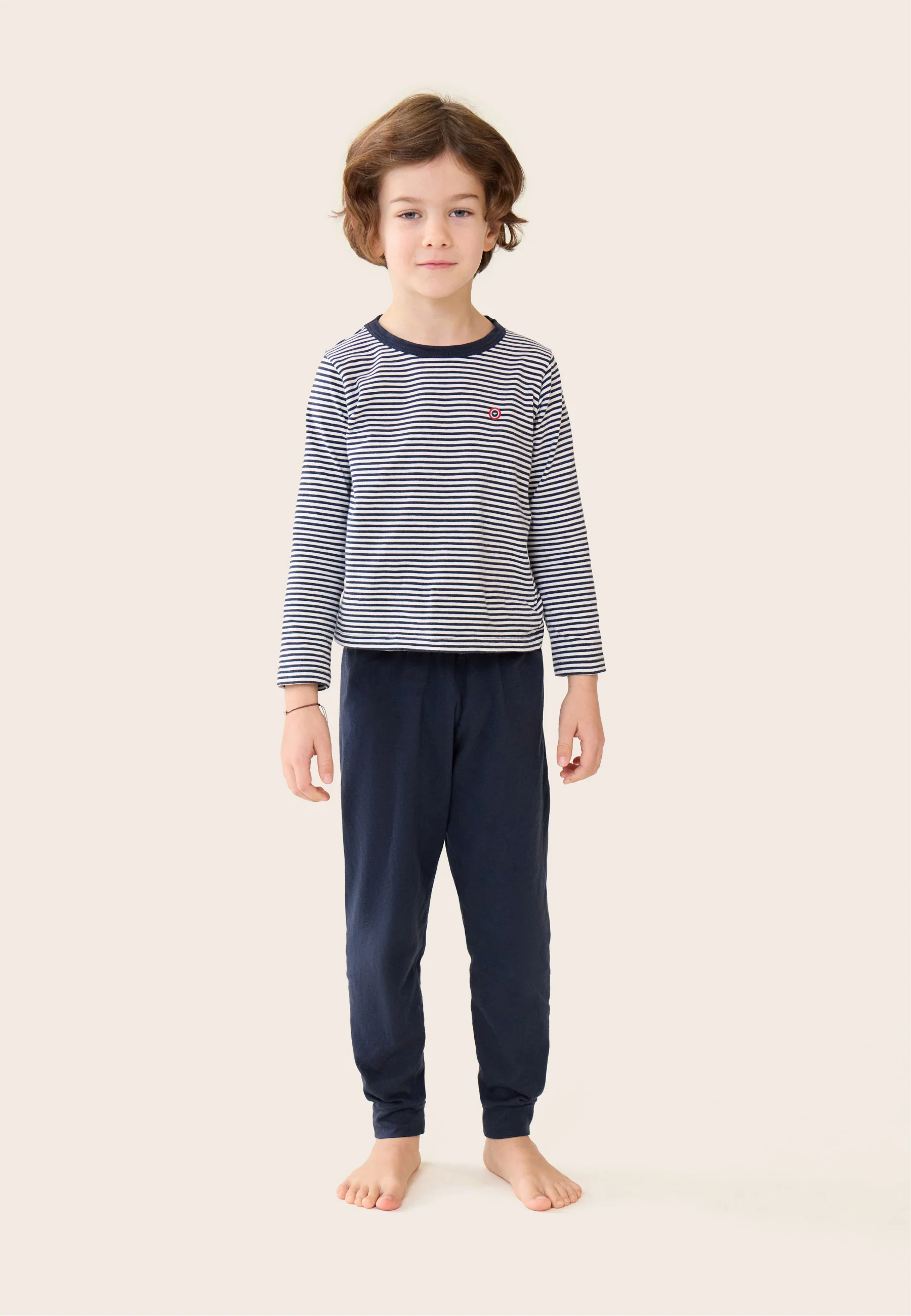Ensemble pyjama enfant haut marinière et pantalon bleu marine en coton - Petit Jeason Mariniere Marine - Image 7