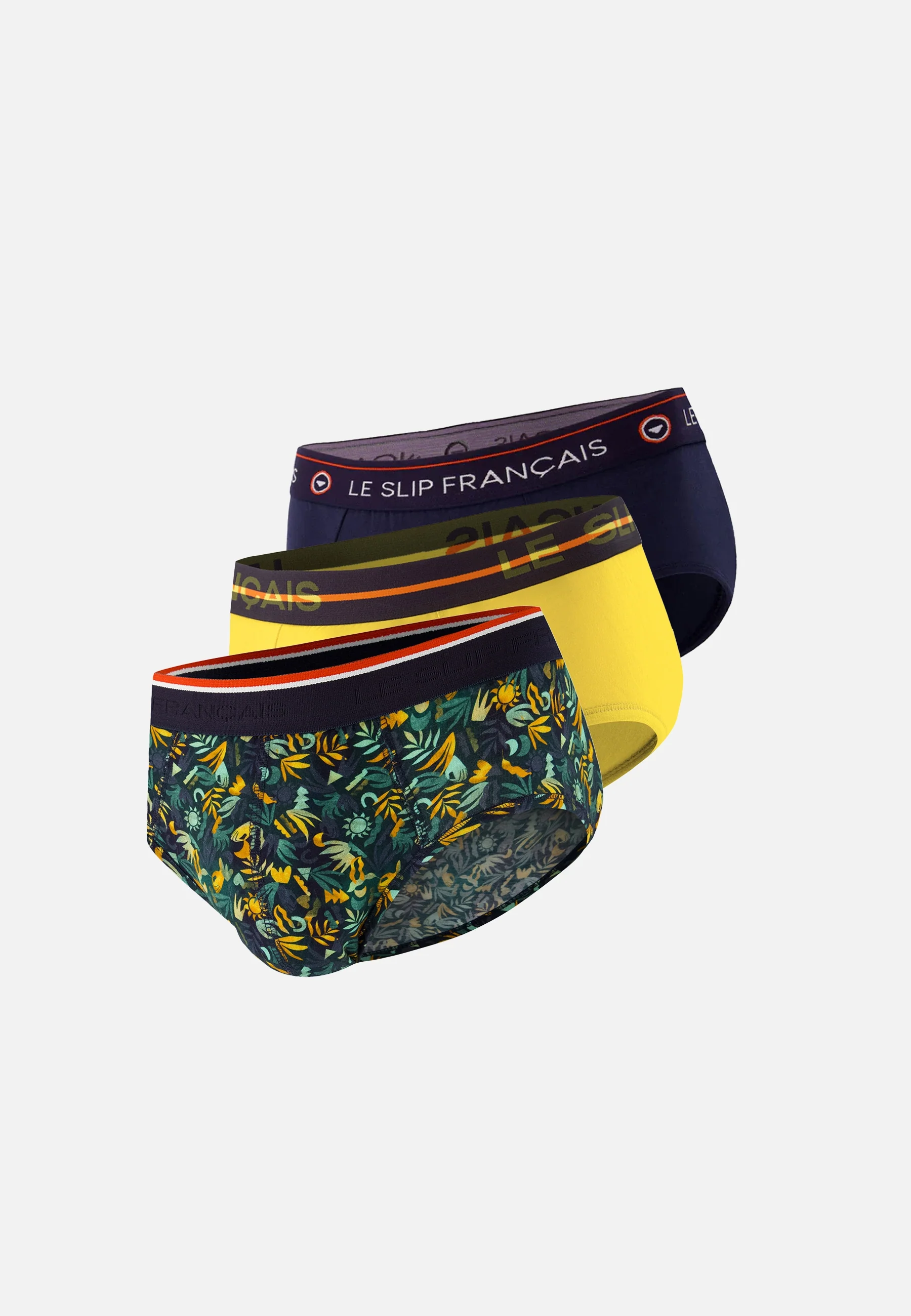 Lot de 3 slips en coton - Slips Marine Jungle Kaki Veronese Jaune Citron