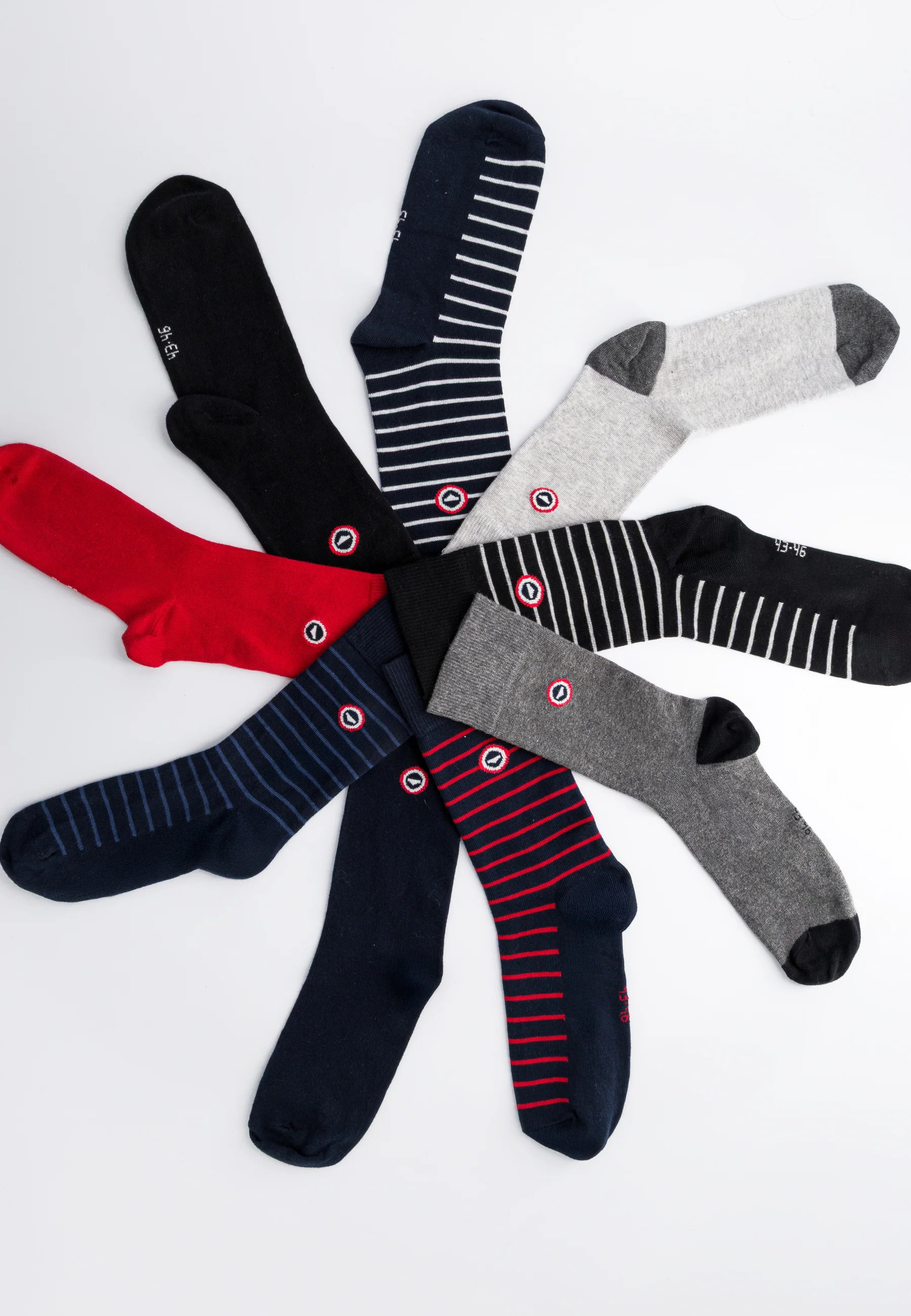 Lot de 7 chaussettes mi-hautes en coton - Chaussettes Marine Acier Rouge Blanc Rayures Marine - Image 10
