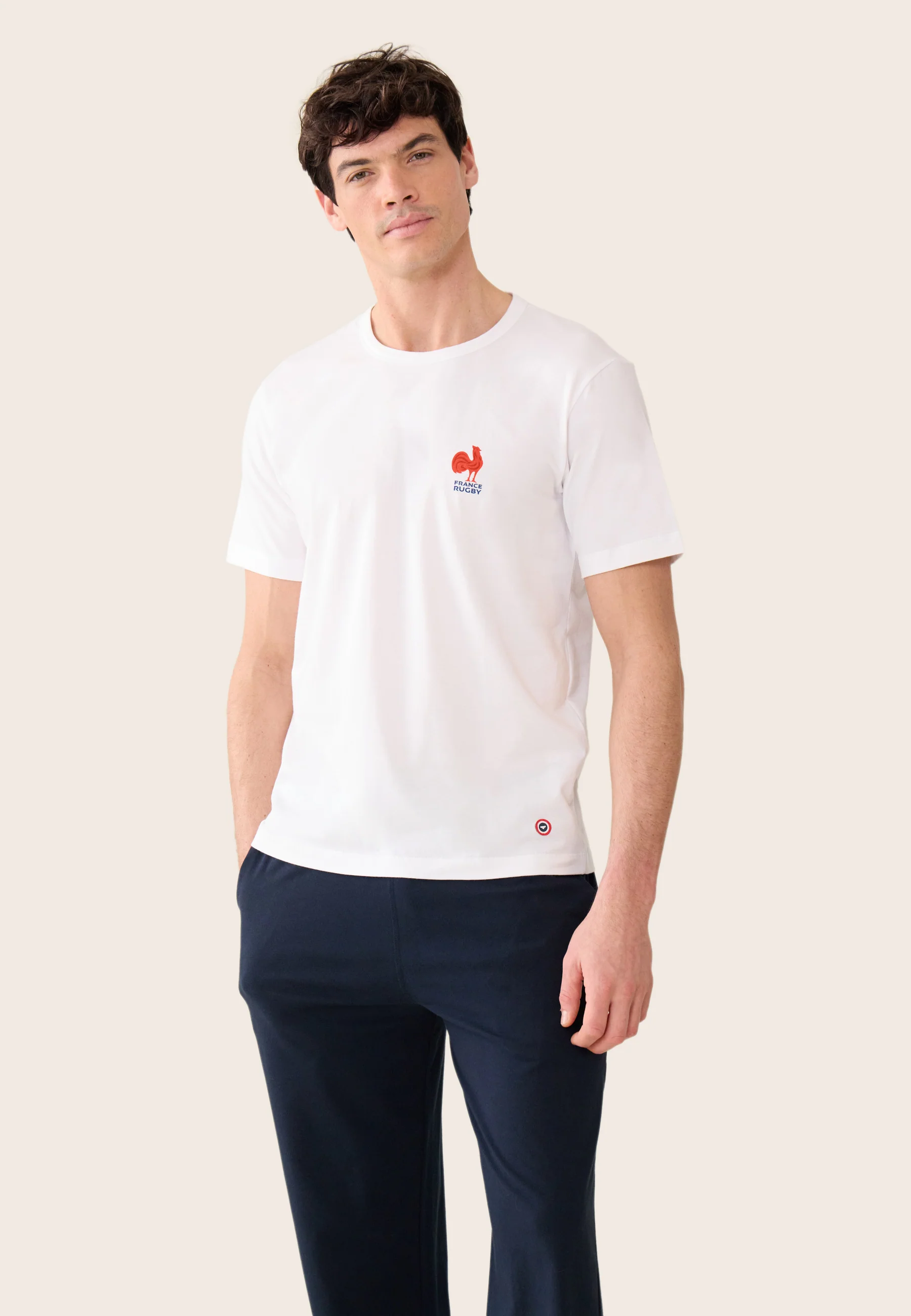 T-shirt homme blanc coq à manches courtes en coton - Formidable Blanc Rugby - Image 2